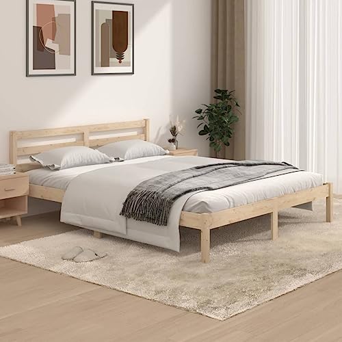 ACAGALA Massivholz Doppelbett 150 x 200 cm, Bettgestell mit Kopfteil, Holzbett mit Lattenrost aus Kiefer, Massivholzbett, Natur ACAGALA Massivholz Doppelbett 150 x 200 cm, Bettgestell mit Kopfteil, Holzbett mit Lattenrost aus Kiefer, Massivholzbett, Natur von ACAGALA