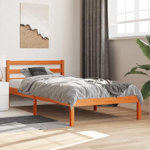 ACAGALA Massivholz Einzelbetten 90 x 190 cm, Bettgestell mit Kopfteil aus Kiefer, Kinderbett, Holzbett mit Lattenrost, Wachsbraun von ACAGALA