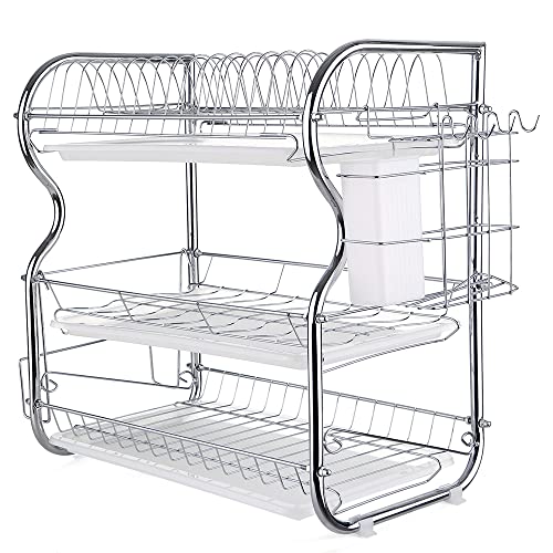 ACAGALA Multifunktionales 3-Tier-Geschirrregal Küchenbedarf Lagerregal Abtropfgestell mit Essstäbchen/Messer/Schneidebretthalter Abtropfbrett von ACAGALA