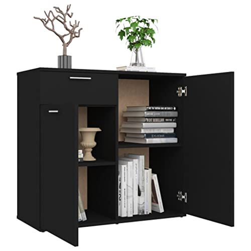 ACAGALA Sideboard, Kommode mit 2 Türen und 1 Schubladen –Aktenschrank Beistellschrank Flurschrank, Aufbewahrungsschrank für Schlafzimmer & Wohnzimmer | 80x36x75 cm | Holzwerkstoff | Schwarz von ACAGALA