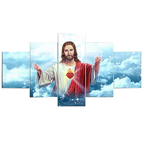 ACAIME Jesus' Liebe-Glory-Bibel-Religion Poster Modern Kunstdruck Wandbilder Wohnzimmer Wand Deko Schlafzimmer Gemälde Bild Auf Leinwand Bilder Poster 5 Teilig Mit Rahmen (L:100x200cm) von ACAIME
