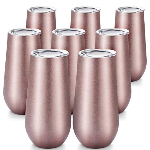 ACAMPTAR 8 Packungen Stemless Champagne Flutes Wine Tumbler, 6 OZ Doppelt-Isoliert Wine Tumbler mit Deckel Unzerbrechlich Cocktail Tassen von ACAMPTAR