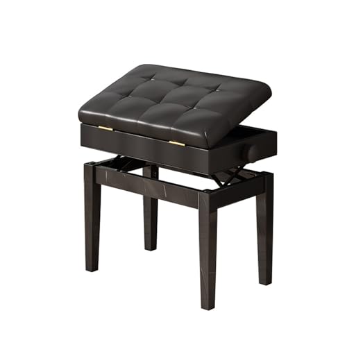 ACANKNG Klavierbank, verstellbare schwarze Klavierbank mit Musikbehälter, Klavierhocker aus PU-Leder mit gepolstertem Kissen von ACANKNG