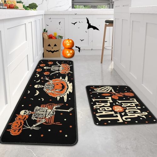 2 Stück Halloween Fußmatte, Halloween Dekoration Fußmatte Geist Kürbis Deko 40X60 & 40X120 cm Willkommensmatte Teppich rutschfeste Für Innen Außen, Fall und Thanksgiving Deko (A) von ACAREY