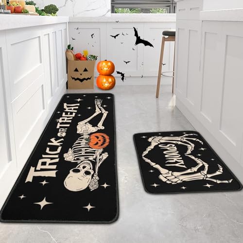 2 Stück Halloween Fußmatte, Halloween Dekoration Fußmatte Geist Kürbis Deko 40X60 & 40X120 cm Willkommensmatte Teppich rutschfeste Für Innen Außen, Fall und Thanksgiving Deko (D) von ACAREY