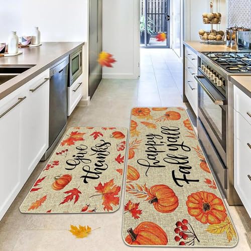 2 Stück Herbstdeko Fußmatte, Herbst Dekoration Fußmatte Herbst Kürbis Deko 40X60 & 40X120 cm Willkommensmatte Teppich rutschfeste Für Innen Außen, Fall und Halloween Deko (A) von ACAREY
