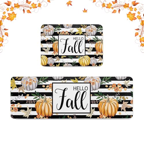 2 Stück Herbstdeko Fußmatte, Herbst Dekoration Fußmatte Herbst Kürbis Deko 40X60 & 40X120 cm Willkommensmatte Teppich rutschfeste Für Innen Außen, Fall und Halloween Deko (B) von ACAREY