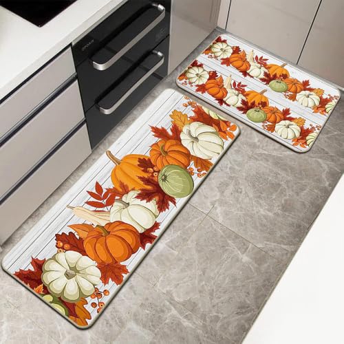 2 Stück Herbstdeko Fußmatte, Herbst Dekoration Fußmatte Herbst Kürbis Deko 40X60 & 40X120 cm Willkommensmatte Teppich rutschfeste Für Innen Außen, Fall und Halloween Deko (D) von ACAREY