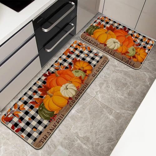 2 Stück Herbstdeko Fußmatte, Herbst Dekoration Fußmatte Herbst Kürbis Deko 40X60 & 40X120 cm Willkommensmatte Teppich rutschfeste Für Innen Außen, Fall und Halloween Deko (E) von ACAREY