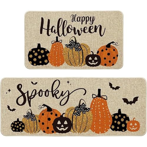 2 Stück Herbstdeko Fußmatte, Herbst Dekoration Fußmatte Herbst Kürbis Deko 40X60 & 40X120 cm Willkommensmatte Teppich rutschfeste Für Innen Außen, Fall und Halloween Deko (F) von ACAREY