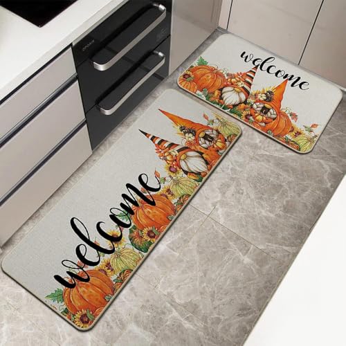 2 Stück Herbstdeko Fußmatte, Herbst Dekoration Fußmatte Herbst Kürbis Deko 40X60 & 40X120 cm Willkommensmatte Teppich rutschfeste Für Innen Außen, Fall und Halloween Deko (H) von ACAREY