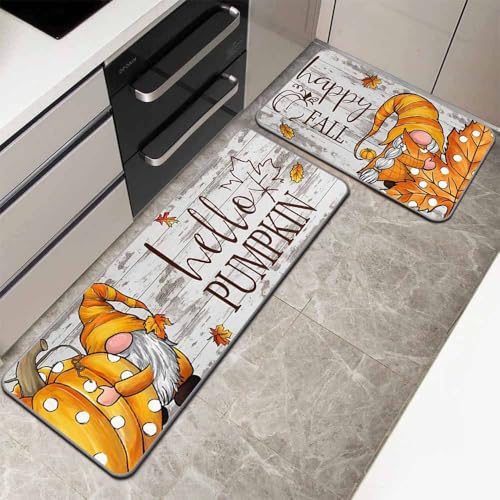 2 Stück Herbstdeko Fußmatte, Herbst Dekoration Fußmatte Herbst Kürbis Deko 40X60 & 40X120 cm Willkommensmatte Teppich rutschfeste Für Innen Außen, Fall und Halloween Deko (I) von ACAREY