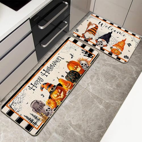 2 Stück Herbstdeko Fußmatte, Herbst Dekoration Fußmatte Herbst Kürbis Deko 40X60 & 40X120 cm Willkommensmatte Teppich rutschfeste Für Innen Außen, Fall und Halloween Deko (J) von ACAREY