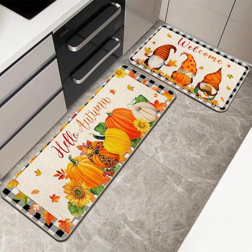 2 Stück Herbstdeko Fußmatte, Herbst Dekoration Fußmatte Herbst Kürbis Deko 40X60 & 40X120 cm Willkommensmatte Teppich rutschfeste Für Innen Außen, Fall und Halloween Deko (K) von ACAREY
