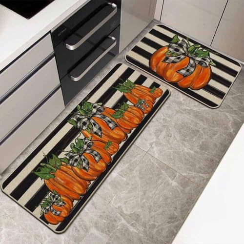 2 Stück Herbstdeko Fußmatte, Herbst Dekoration Fußmatte Herbst Kürbis Deko 40X60 & 40X120 cm Willkommensmatte Teppich rutschfeste Für Innen Außen, Fall und Halloween Deko (L) von ACAREY