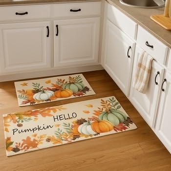 2 Stück Herbstdeko Fußmatte, Herbst Dekoration Fußmatte Herbst Kürbis Deko 40X60 & 40X120 cm Willkommensmatte Teppich rutschfeste Für Innen Außen, Fall und Halloween Deko (N) von ACAREY