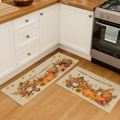 2 Stück Herbstdeko Fußmatte, Herbst Dekoration Fußmatte Herbst Kürbis Deko 40X60 & 40X120 cm Willkommensmatte Teppich rutschfeste Für Innen Außen, Fall und Halloween Deko (P) von ACAREY