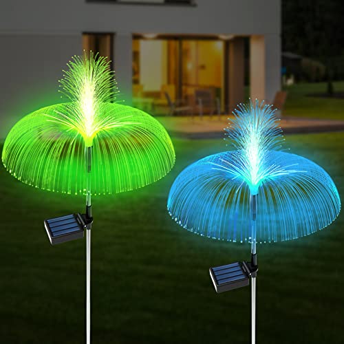 Solarlampen für Außen Garten, 2 Stück Jellyfish Gartendeko für Draußen, Solarleuchten für Außen, Wasserdicht Auto Ein/Aus Solarleuchten Garten Deko für Rasen, Terrasse, Hof, Geschenke von ACAREY