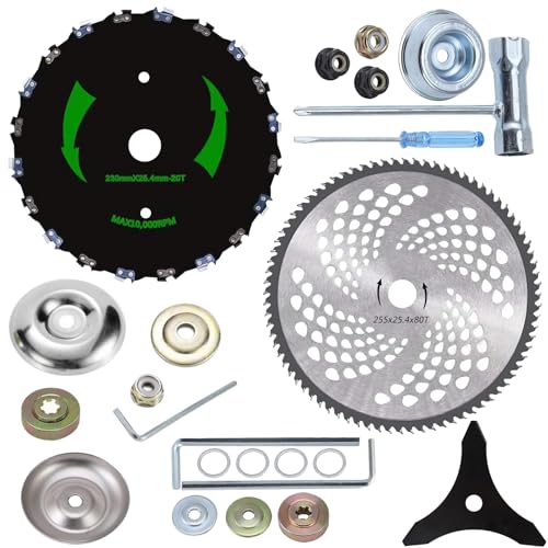 20 Zähne Kettensägen-Zahnbürstenklinge, 80T Hartmetall-Bürstenblätter mit Adapter Set, Kettensägen Freischneider Klinge, Rasentrimmer Motorsense Messer Zubehör für Trimmer, Unkrautfresser von ACAREY