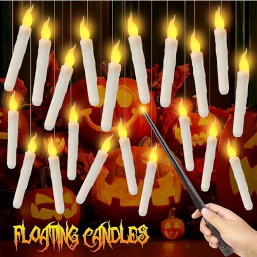 24 Stück Halloween Deko Floating Candles Schwimmende LED Kerzen,Flammlose Kerzen Mit Zauberstab Fernbedienung Flackernde Hängende Leuchtende Kerzenlichter Für Party Tisch Kirche Hochzeitdeko von ACAREY