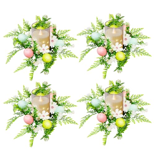 4 Stück Kerzenringe für Stabkerzen, Ostern Deko Kerzenkranz mit Ostereier, 30 cm Ostern Künstliche Kerzenringe, Künstliche Blumenkränze Kerzenkränze,für Hochzeiten,Feiern,Festliche,Wohnzimmer (B) von ACAREY