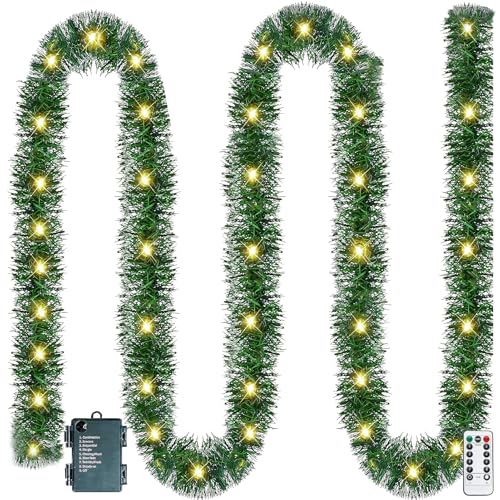 5M Weihnachtsgirlande mit Beleuchtung & Timer, 8 Modi Weihnachtsdeko innen Lichterkette Tannengirlande, Weihnachtsdeko LED Girland für Weihnachten Treppe Balkon Fenster Kamin Deko (5M 50LED) von ACAREY