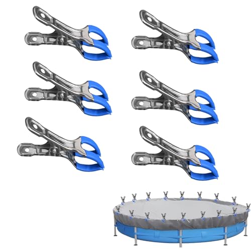 6 Stück Klammern Metall für Oberirdische Pools, Poolabdeckungs Klemmzwingen mit Starker Spannkraft, Federzwingen mit Schutzfolie zum Leimen, Fotografie, Pool (Doppelter Mundclip×6) von ACAREY
