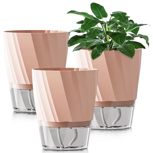 ACAREY 3 Stück Blumentopf Selbstbewässernd, Selbstbewässerungstopf mit Wasserspeicher, 17 cm Kräutertopf Selbstbewässernd, Blumentopf Mit Bewässerungssystem für Innen Balkon Schlafzimmer (rosa) von ACAREY