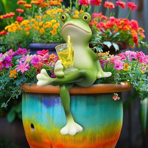 ACAREY Blumentopf Hänger Frösche Garten Schmuck Harz Statue Wetterfest Frosch Blumentopfhänger für Garten Balkon Terrasse (C) von ACAREY