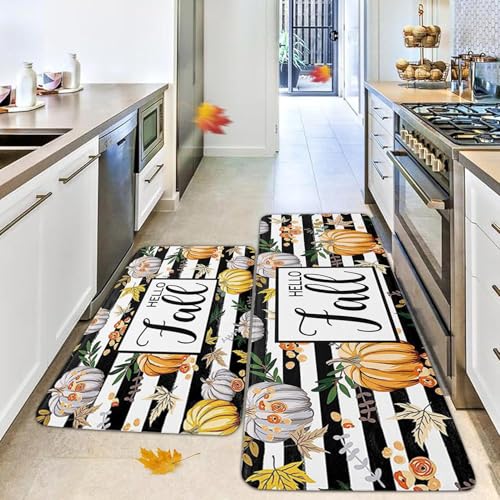 ACAREY Herbstdeko Fußmatte, 2 Stück Herbst Kürbis Deko Fußmatte, Herbst Dekoration Fußmatte Willkommensmatte Für Innen Außen Deko, Bunt Teppich rutschfeste Für Schlafzimmer, Wohnzimmer, Küche (Fall) von ACAREY