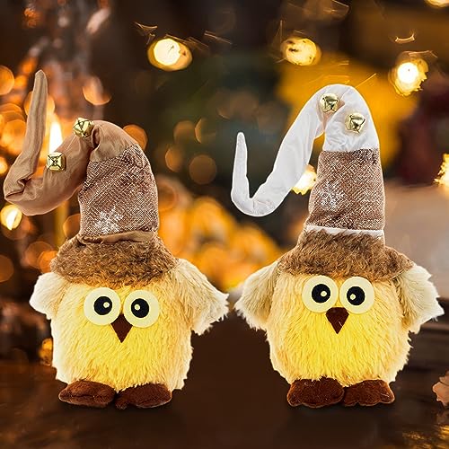 ACAREY Herbstdeko Halloween Deko Wichtel Eule Herbst Deko mit LED Licht, Weihnachtsdeko Innen LED Eule Wichtel Figuren Für Weihnachtsdeko für Sofa Schlafzimmer Fenster (2 Stück) von ACAREY