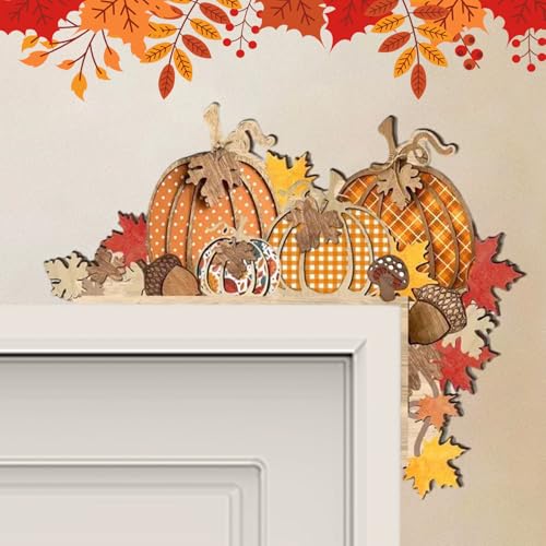 ACAREY Herbstdeko Holz Herbstwichtel Türaufsatz Herbst Dekoration Türrahmen Eckdekor Holz Herbstwichtel Für Herbst Tischdeko, Erntedankfest Party Deko Wanddekoration (Kürbis Rechts) von ACAREY