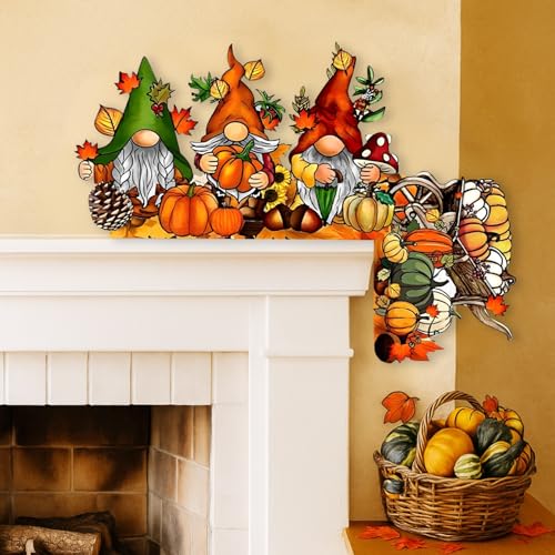 ACAREY Herbstdeko Holz Herbstwichtel Türaufsatz Herbst Dekoration Türrahmen Eckdekor Holz Herbstwichtel Für Herbst Tischdeko, Erntedankfest Party Deko Wanddekoration (Wichtel Rechts) von ACAREY