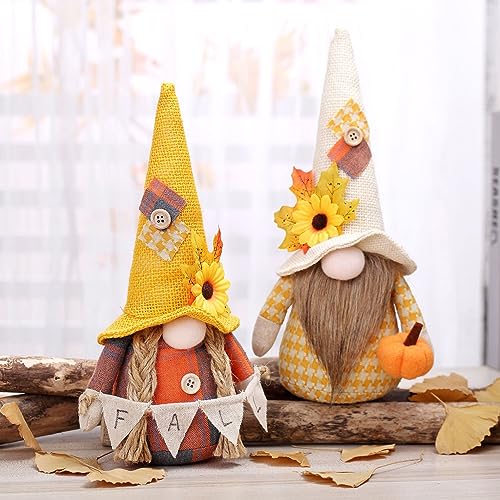 ACAREY Herbstdeko Wichtel Set, 2 Stück Herbst Deko Wichtel Gelb Elfe, Erntedankfest Thanksgiving Deko Wichtel Figuren Herbsternte Wichtel Für Tablett Partydeko, Küchen, Tischdeko, Geschenke (A) von ACAREY