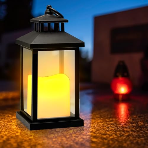 ACAREY LED Kerzen Laterne Metall Kerzenlaterne, Laternen für Draußen Gartenlaternen für Kerzen 22cm Großer Säulenkerzenhalter Im Vintage Halloween Weihnachtstag Kerzenhalter Friedhof Wetterfest (A) von ACAREY