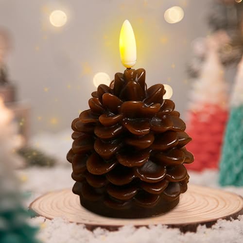 ACAREY Led Kerzen Weihnachtsdeko LED Tannenzapfen Kerzen Elektrische Weihnachtskerzen Led Candle Tannenzapfen Beleuchtung LED Weihnachtsbeleuchtung Für Weihnachtsdeko Innen, Fenster, Tisch (Braun B) von ACAREY