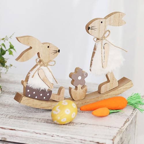 ACAREY Osterdeko Türdekoratione Holz Ostern Deko Türrahmen Dekoration, Lustige Osterhasen Deko, Holz Kaninchen Ostern Tür Eckdeko Oster Hase Figure Für Frühlingsdeko, Rahmen Eckdeko,Tisch Deko (A) von ACAREY