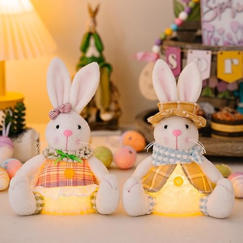 ACAREY Osterhase Deko Wichtel Mit LED Licht, Ostern Deko Wichtel Figuren, Osterdeko Beleuchteter Ostern Wichtel, Osterwichtel Ostern Hase Deko Für Frühlingsdeko, Tisch Deko, Oster Geschenke (2 Stück) von ACAREY