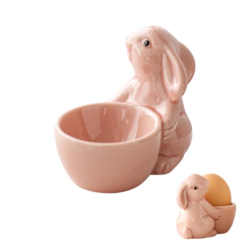 ACAREY Ostern Deko Keramik Kaninchen Eierbecher, Osterdeko Eierbecher Osterhase Deko Becher Osterhasen-Eierständer, Halter Für Hartgekochte Eier, Oster Hase Figure Für Tisch Deko, Geschenk (Rosa) von ACAREY