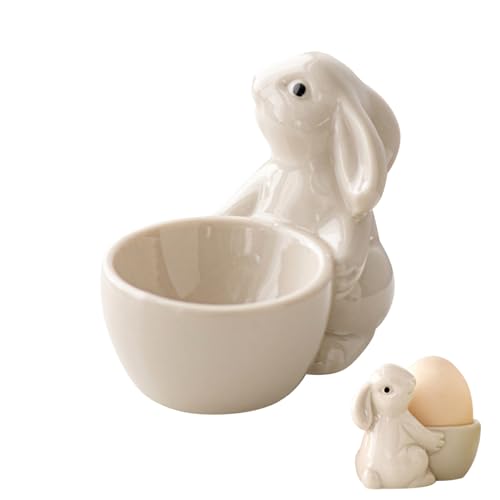 ACAREY Ostern Deko Keramik Kaninchen Eierbecher, Osterdeko Eierbecher Osterhase Deko Becher Osterhasen-Eierständer, Halter Für Hartgekochte Eier, Oster Hase Figure Für Tisch Deko, Geschenk (Weiß) von ACAREY