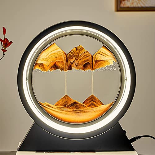 ACAREY Sandbilder Zum Drehen 10" Sandbild Hochzeitsdeko Lampe Fließende Sandmalerei Tischlampen 360° Drehung Dynamisch 3D Fließendes Nachtlicht Dimmbar Für Frauen Geschenk,Tischdeko, Büro Deko (Gelb) von ACAREY