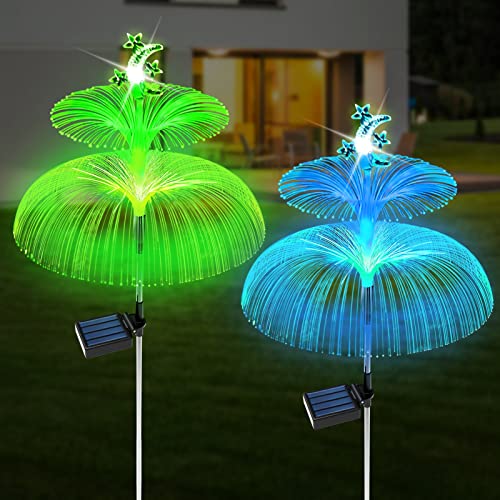 2 Stück Solarlampen für Außen Garten, Gartendeko für draußen, Mond und Stern Solarleuchten für Außen, Wasserdicht Auto Ein/Aus Solarleuchten Garten Deko für Rasen, Terrasse, Hof, Geschenke von ACAREY