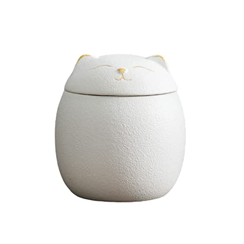 ACAREY Teedose Keramikdose mit Deckel Luftdicht Keramik Vorratsdose Katzenförmige Teekanne Aufbewahrungsdose für Kaffee, Losen Tee, Gewürze, Nüsse, Zucker, 160 ml (Weiß) von ACAREY