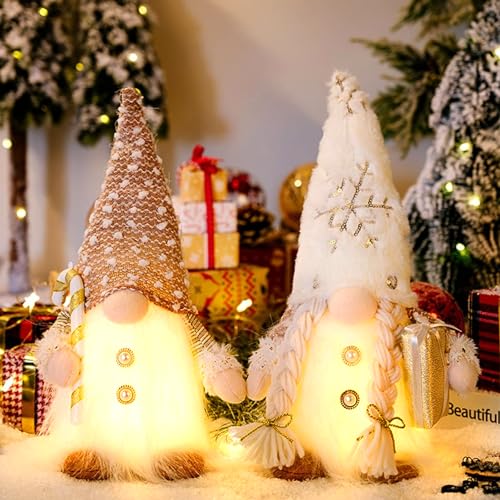 ACAREY Weihnachtsdeko 2 Stück Weihnachten Wichtel mit Licht, Deko H32/55cm Plüsch Figuren Weihnachtswichtel mit LED Weihnachten Herbsternte Beleuchtete von ACAREY