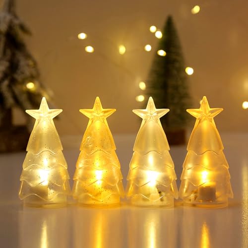 ACAREY Weihnachtsdeko 4 Stück Weihnachtsbaum Deko LED Christbaumkerzen WeihnachtsKerzen Deko, Weihnachtsbeleuchtung LED Weihnachtsbaum Candles Für Weihnachtsdeko Innen, Fenster, Tiste Deko (Warmweiß) von ACAREY