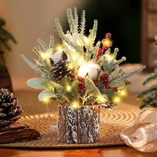 ACAREY Weihnachtsdeko Holz Weihnachtsbaum mit Licht, Weihnachtsschmuck Weihnachten Holz Beleuchteter Mini-Weihnachtsbaum für Tischdeko, LED Zwergen für Weihnachtsdeko Innen, Büro, Heimdeko (B) von ACAREY