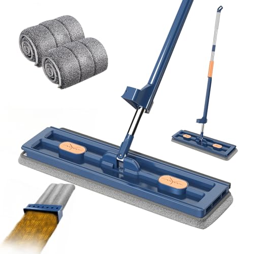 ACAREY Wischmopp Set mit Eimer Bodenwischer Großer Flachmop 360° Drehgelenk Bodenwischer Wischmopp Set, Wischmopp Mit Auswringfunktion, Wischmob Großer Flachmop (Blau+ 2 Wischpads) von ACAREY