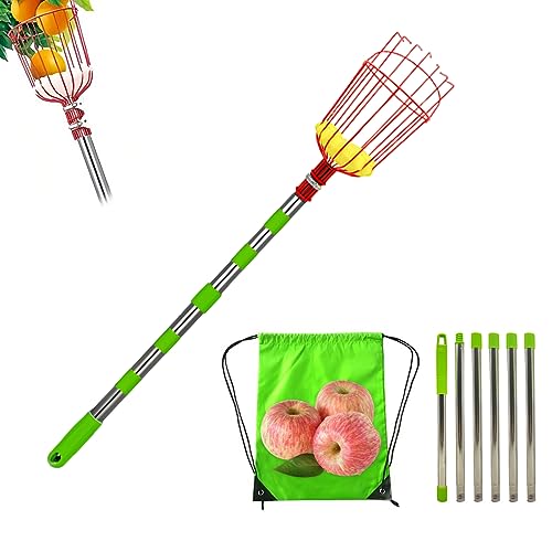 Apfelpflücker mit Teleskopstiel Edelstahl, Apfelpflücker mit Teleskopstiel, Kirschpflücker Outdoor Garten, Obstpflücker mit Teleskopstange, Erntehelfer Obst-Pflücker Mit Schonkappen (2.4m) von ACAREY