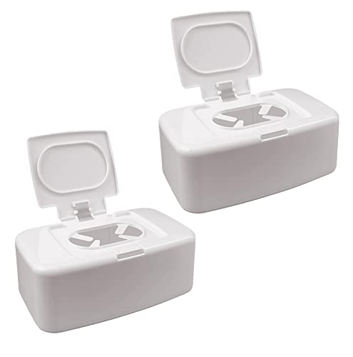 Feuchttüchter Box, Baby Feuchtes Toilettenpapier Box Baby Feuchttücherbox, Feuchte Toilettenpapier Box Feuchttücher Spender Tücherbox Aufbewahrungsbox mit Deckel für Zuhause und Büro (Weiß (2 Stück)) von ACAREY