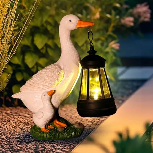 Gartendeko Solarlampen für Draußen Wetterfest, Harz Deko Garten Ente Figuren, Warm IP65 Solarlaterne für Außen Garten Hängend, LED Laterne Solar Balkon Deko, für Außen, Gartendeko, Hofweg (A) von ACAREY